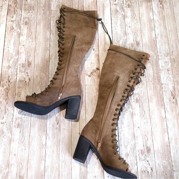 Jeffrey Campbell Tall Waxed Leather 9 Free People English Tan 2.75 heel stunning - Picture 5 of 6